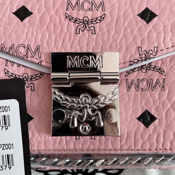 MCM Shoulder Patricia Visetos Soft Pink Coated Canvas Cross Body Bag - Picture 9 of 14